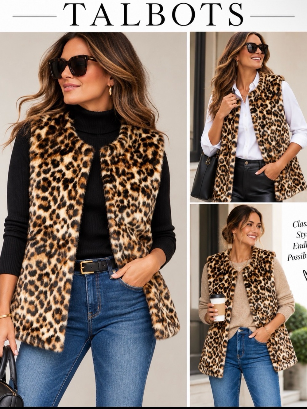 Talbots Leopard Faux Fur Vest NWT